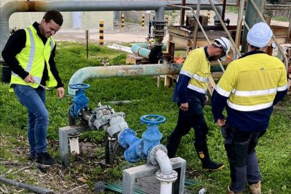 Affinity Plumbing & Gas team working on valve manifold – industrial plumbing installation, Perth